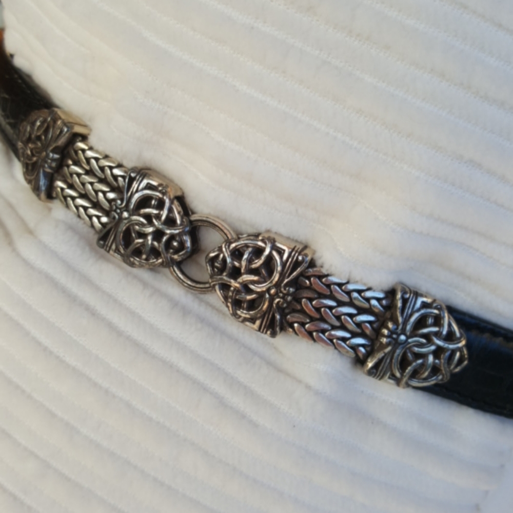 BRIGHTON ♡ Gorgeous Vintage Multi Silver Design Genuine Black Leather Belt M|30